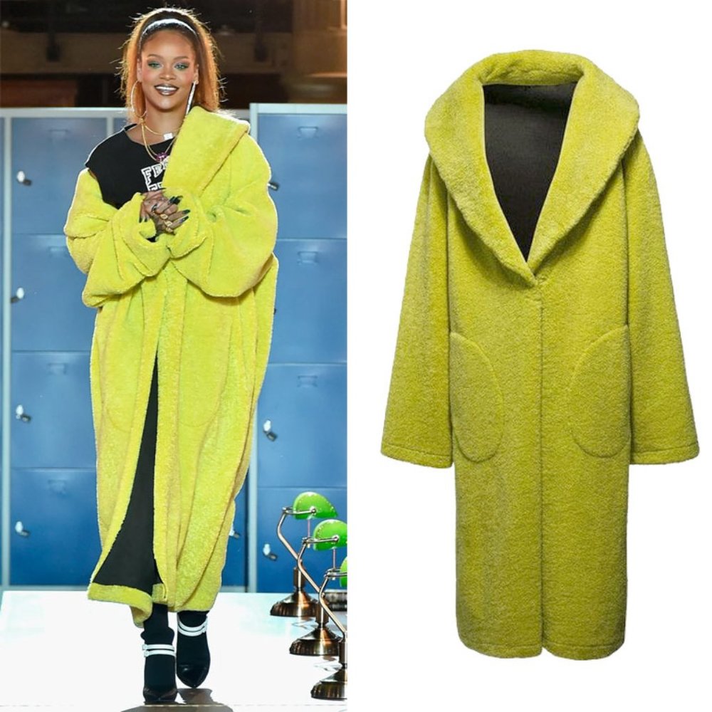 Fenty Puma by Rihanna chartreuse green shearling faux fur reversible robe coat